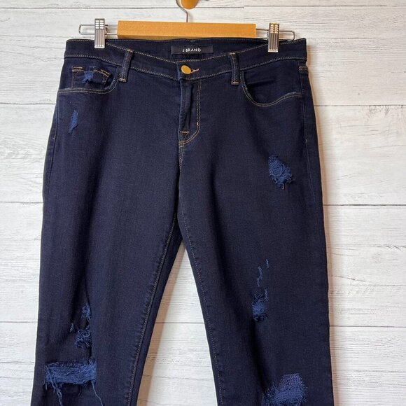 J Brand Jeans Womens Size 28 Dark Washed Cropped Distressed Indigo Exposure - Picture 1 of 16